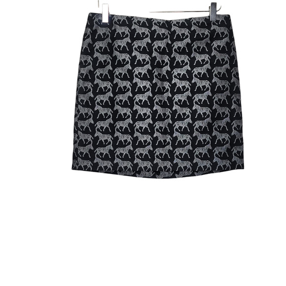 J. Crew Womens Zebra Jacquard Black Silver Print Skirt Size 6 Mini Pencil Zip